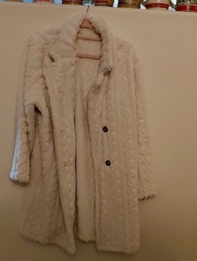 Cozy Cream Cable-Textured Teddy Coat